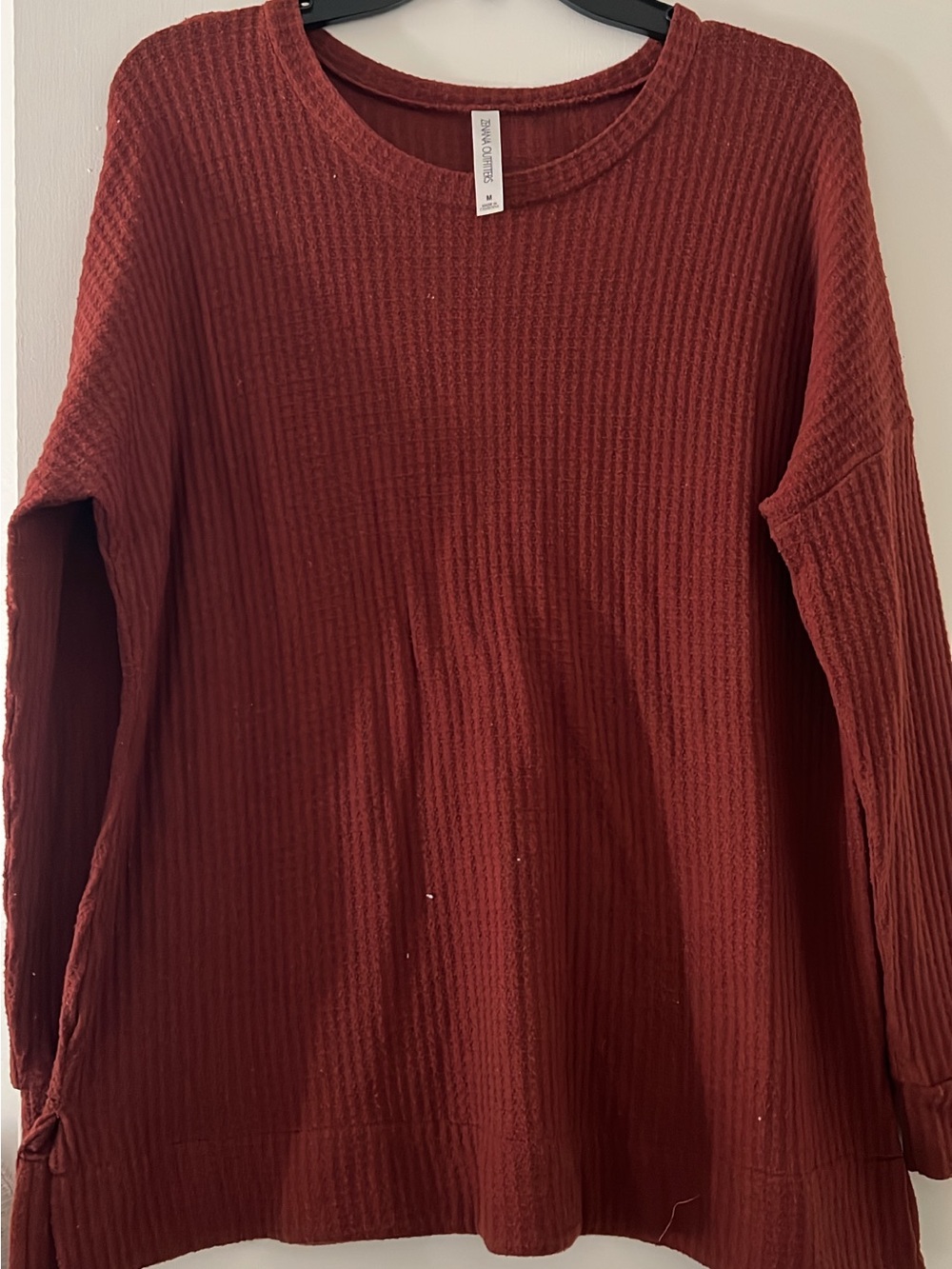 Zenana Outfitters Waffle Knit Crewneck Sweater - Rust